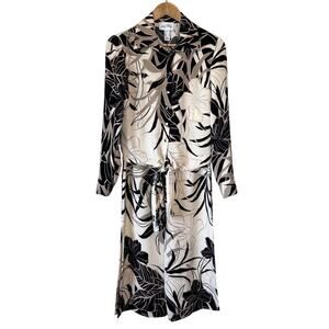 Joseph Ribkoff 2-Piece Pant Set Size 4 Black White Tropical Palm Print Tie Front